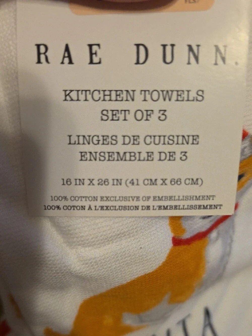Rae Dunn White Kitchen Towels with Orange Corgi 'Santa Paws' Print NWT Set Of 3